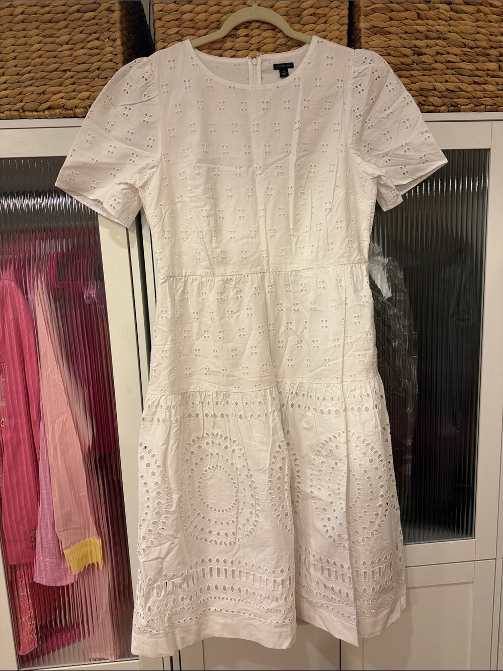 Ann Taylor White Eyelet Short-Sleeve Tiered Dress